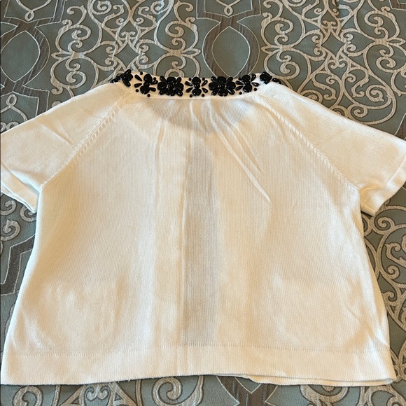 Nanette Lepore - White Cotton Cardigan with black beadwork. Size L - Picture 6 of 10